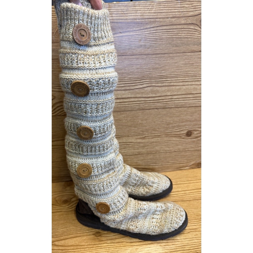MUK LUKS Women's Miranda‎ Knit Sweater Boots Tall Tan Womens Size 10